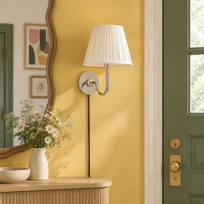 Luvora Vintage Wandleuchte mit Leinenschirm und Netzkabel &ndash; Chrom