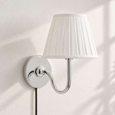 Luvora Vintage Wandleuchte mit Leinenschirm und Netzkabel &ndash; Chrom