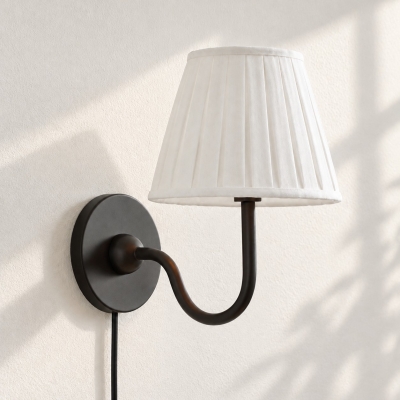 Luvora Vintage Wandleuchte mit Leinenschirm und Netzkabel &ndash; Mattschwarz