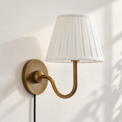 Luvora Vintage Wandleuchte mit Leinenschirm und Netzkabel &ndash; Messing