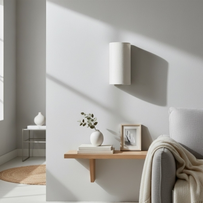 Applique da parete Linbron Linen con paralume in tessuto naturale, moderna lampada da parete per camera da letto