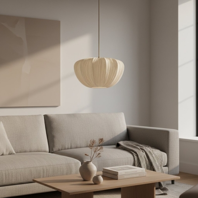 Lampada a sospensione Linbron &ndash; Paralume in morbido lino e struttura curva, luce moderna per la sala da pranzo
