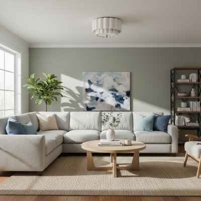 Linbron Flush Lighting &ndash; Lampada da soffitto moderna con paralume in lino smerlato e finitura in bronzo per sala da pranzo
