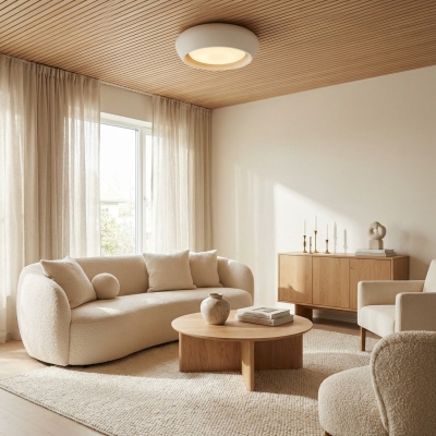 L&aacute;mpara de techo minimalista de hormig&oacute;n Monocem: elegante l&aacute;mpara empotrada para sal&oacute;n