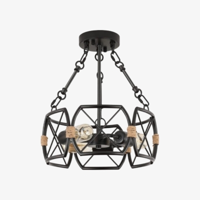 L&aacute;mpara de techo industrial Cageon con jaula met&aacute;lica abierta: dise&ntilde;o para loft y comedor