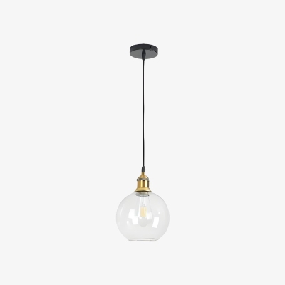 L&aacute;mpara colgante vintage Glavena con forma de globo de cristal - L&aacute;mpara colgante con detalles met&aacute;licos para comedores