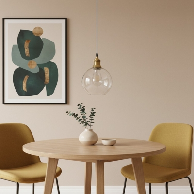 L&aacute;mpara colgante vintage Glavena con forma de globo de cristal - L&aacute;mpara colgante con detalles met&aacute;licos para comedores
