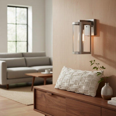 Lampada da parete per esterni Shieldra in acciaio inossidabile - Applique moderna impermeabile con gabbia in vetro trasparente per patio