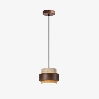 Suspension cylindrique contemporaine en travertin Stonel avec structure en bois U14