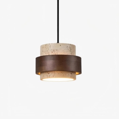 Suspension cylindrique contemporaine en travertin Stonel avec structure en bois U14