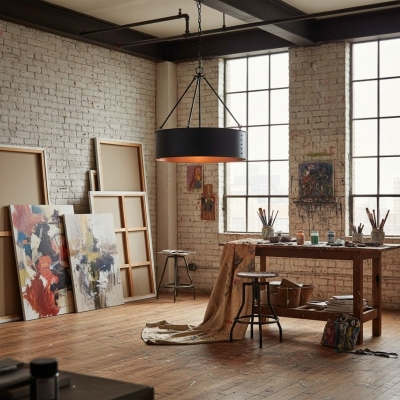 Dravik Moderne industrielle Trommel-Pendelleuchte &ndash; Schwarze Metall-Pendelleuchte f&uuml;r Wohn- oder Esszimmer U06