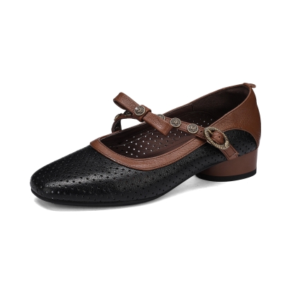 Sandali Mary Jane da donna con tacco basso e fiocco patchwork vintage