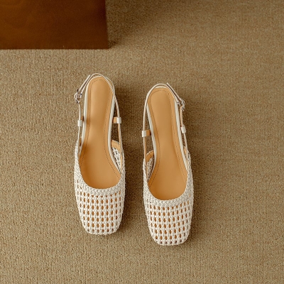 Sandalias elegantes de cuero con tac&oacute;n de bloque y tira trasera hueca para mujer