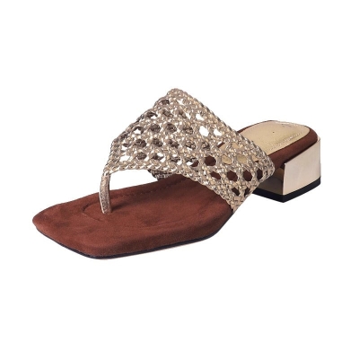 Sandalias de malla de tac&oacute;n medio para mujer: dise&ntilde;o de tira en la puntera y tac&oacute;n cuadrado