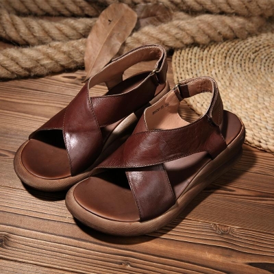 Sandalias de plataforma con punta abierta y dise&ntilde;o de varita m&aacute;gica de cuero retro hechas a mano