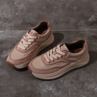 Zapatillas de plataforma de cuero antideslizantes para mujer: dise&ntilde;o retro con suela gruesa