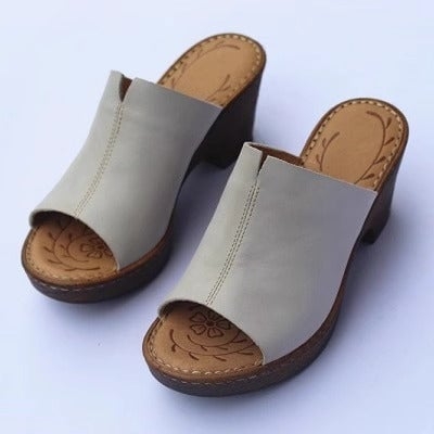 Sandali da donna con plateau vintage, tacco a blocco e punta aperta