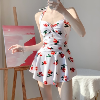 Retro Soft Girl esthetiek badpak met halterhals