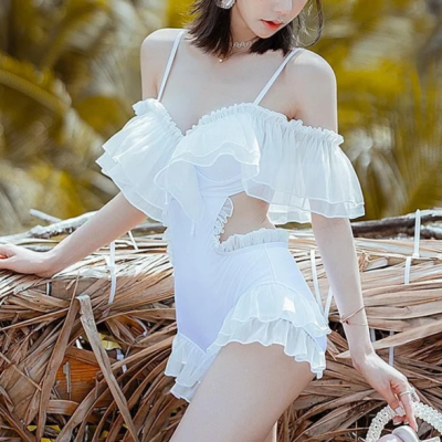 Off-the-shoulder badpak met ruches