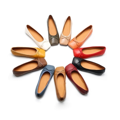 Zapatos planos de piel aut&eacute;ntica con lazo y punta cuadrada para mujer, hechos a mano, en 11 colores.