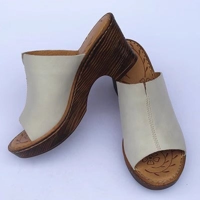 Sandali da donna con plateau vintage, tacco a blocco e punta aperta