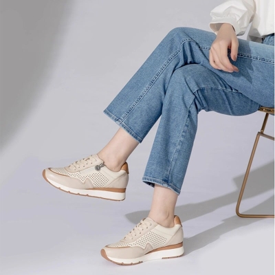 Zapatillas bajas con plataforma de 35 mm para mujer en beige/verde