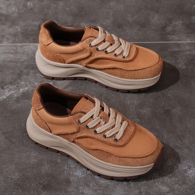Zapatillas de plataforma de cuero antideslizantes para mujer: dise&ntilde;o retro con suela gruesa
