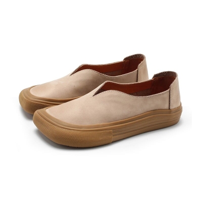Mocasines planos de piel nobuk con punta cuadrada para mujer, hechos a mano en 5 colores