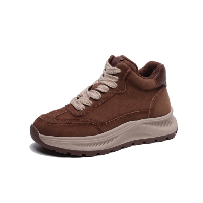 Zapatillas altas retro de cuero para mujer: zapatos casuales con plataforma y suela gruesa