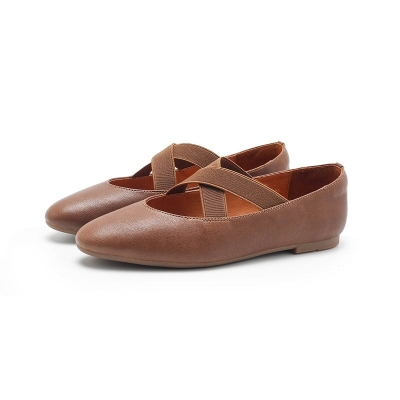 Bailarinas de piel con tiras cruzadas y puntera en negro, beige, albaricoque, amarillo y caqui