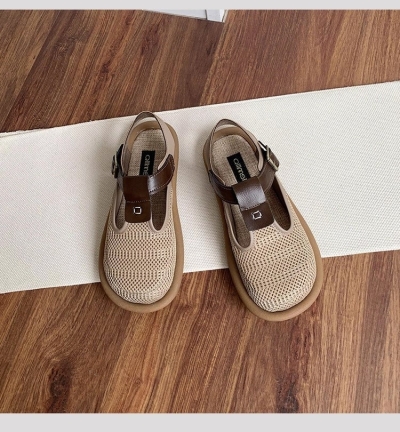 Sandalias de malla transpirable con parches para mujer: zapatos planos informales de verano