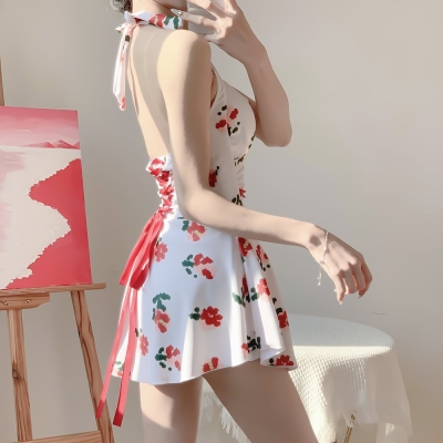 Retro Soft Girl esthetiek badpak met halterhals