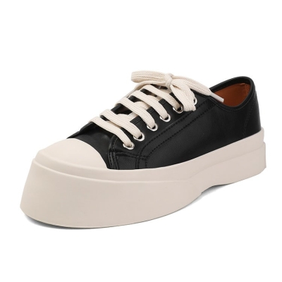 Scarpe casual da donna con plateau e lacci in pelle