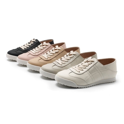 Zapatillas de deporte Army Trainer de cuero para mujer - Beige/Gris/Albaricoque/Negro/Rosa