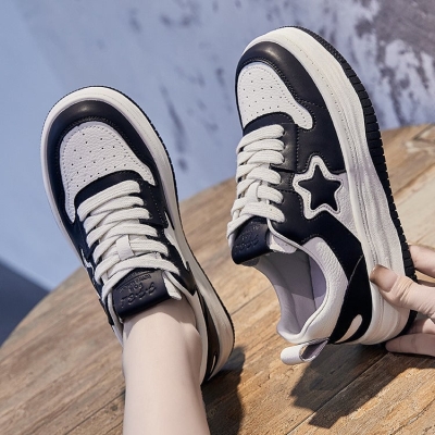 Zapatillas de plataforma de cuero con cordones y estrellas para mujer