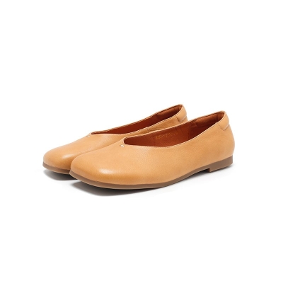 Mocasines de piel hechos a mano con punta cuadrada, planos y sin cordones para mujer en gris, negro y amarillo marr&oacute;n.