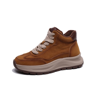 Zapatillas altas retro de cuero para mujer: zapatos casuales con plataforma y suela gruesa