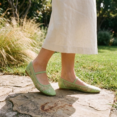 Bailarinas de malla bordadas: estilo elegante y comodidad transpirable para mujer - N41