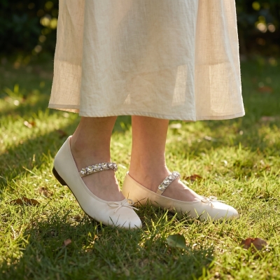 Elegantes zapatos Mary Jane de punta redonda con pedrer&iacute;a - Bailarinas ligeras de dise&ntilde;o para mujer - N19