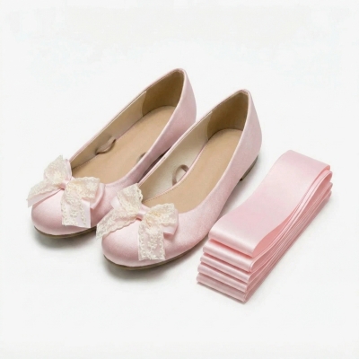 Bailarinas cl&aacute;sicas de encaje con tira desmontable. Zapatos c&oacute;modos para mujer - N44