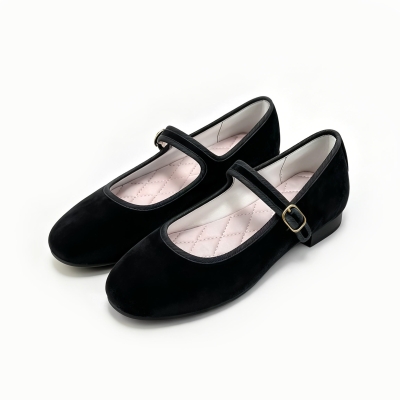 Bailarinas Mary Jane elegantes, ligeras y cl&aacute;sicas de terciopelo con punta redonda para mujer - N09