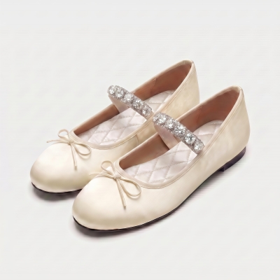 Elegantes zapatos Mary Jane de punta redonda con pedrer&iacute;a - Bailarinas ligeras de dise&ntilde;o para mujer - N19