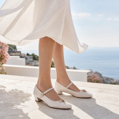 Zapatos de tac&oacute;n Mary Jane de punta cuadrada con tac&oacute;n cerrado y tac&oacute;n grueso &ndash; Zapatos de ballet para bodas - N22