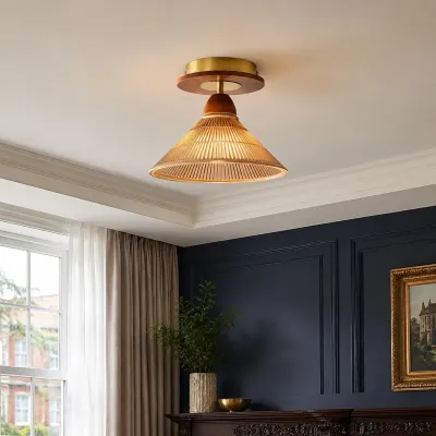Lampa sufitowa plisowana w kolorze bursztynu w stylu vintage