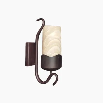 Applique murale rustique de style alb&acirc;tre avec cadre en m&eacute;tal noir