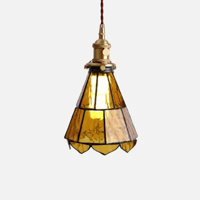 L&aacute;mpara de lat&oacute;n con cristal ondulado de estilo campestre franc&eacute;s