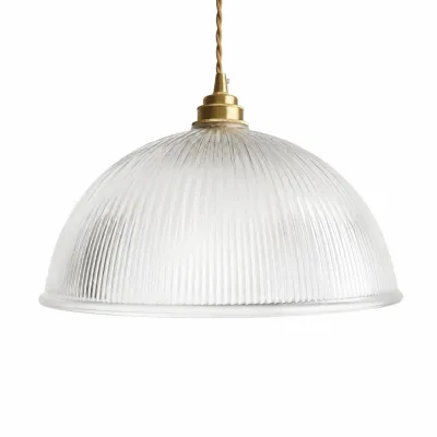 Vintage hanglamp van geribbeld glas met messing accenten