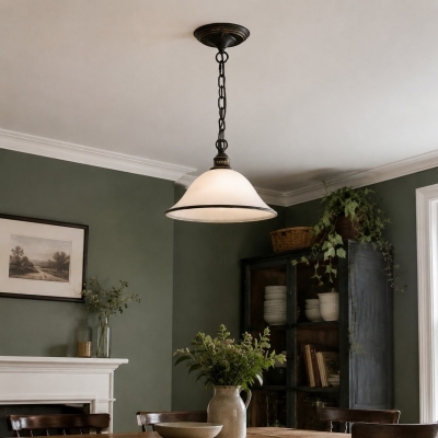 Vintage witte emaille glazen hanglamp
