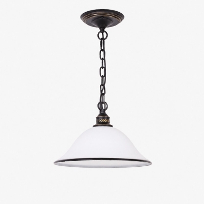 Vintage witte emaille glazen hanglamp