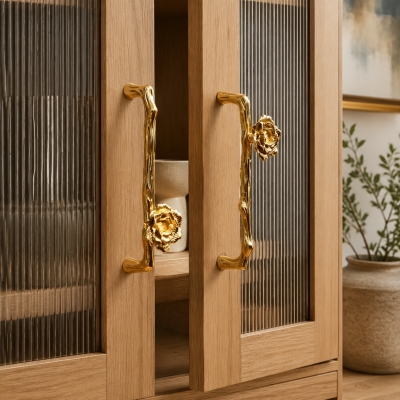Poign&eacute;es d'armoire en laiton &agrave; motif nature pour commodes et armoires